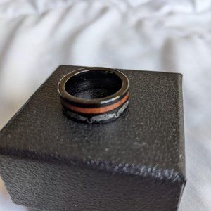 Hi-tech Black Ceramic Ring with Koa Wood Inlay